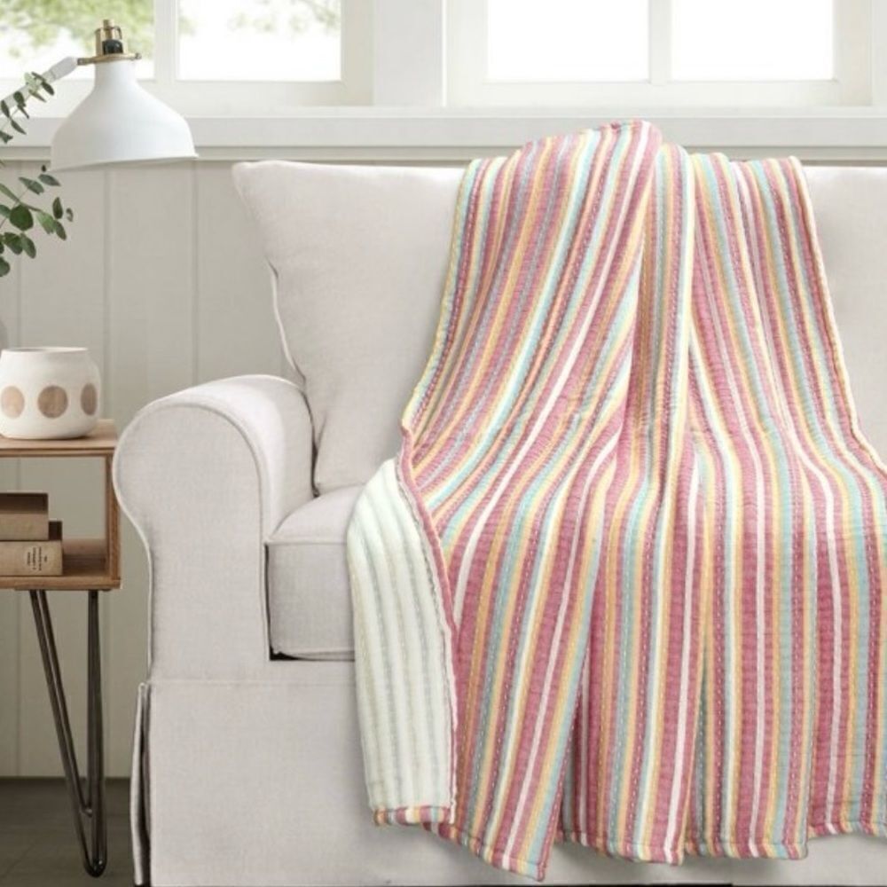 New! Target Tracy Striped Kantha Cotton Throw Rust 408 Lush Décor 50"x60"